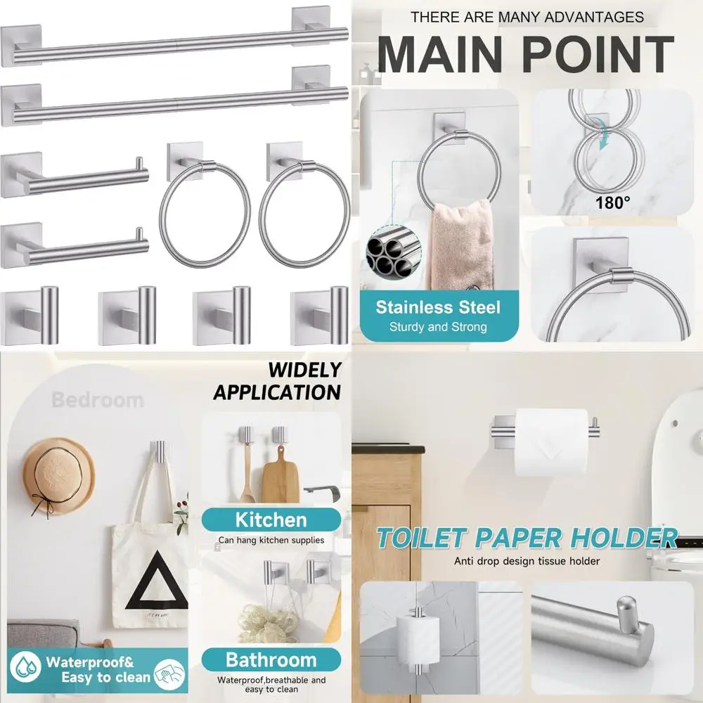 

Stainless Steel 10-Piece Towel Bar Set, Brushed Nickel Bathroom Hardware, 23.6 Inch Towel Holder Accessories