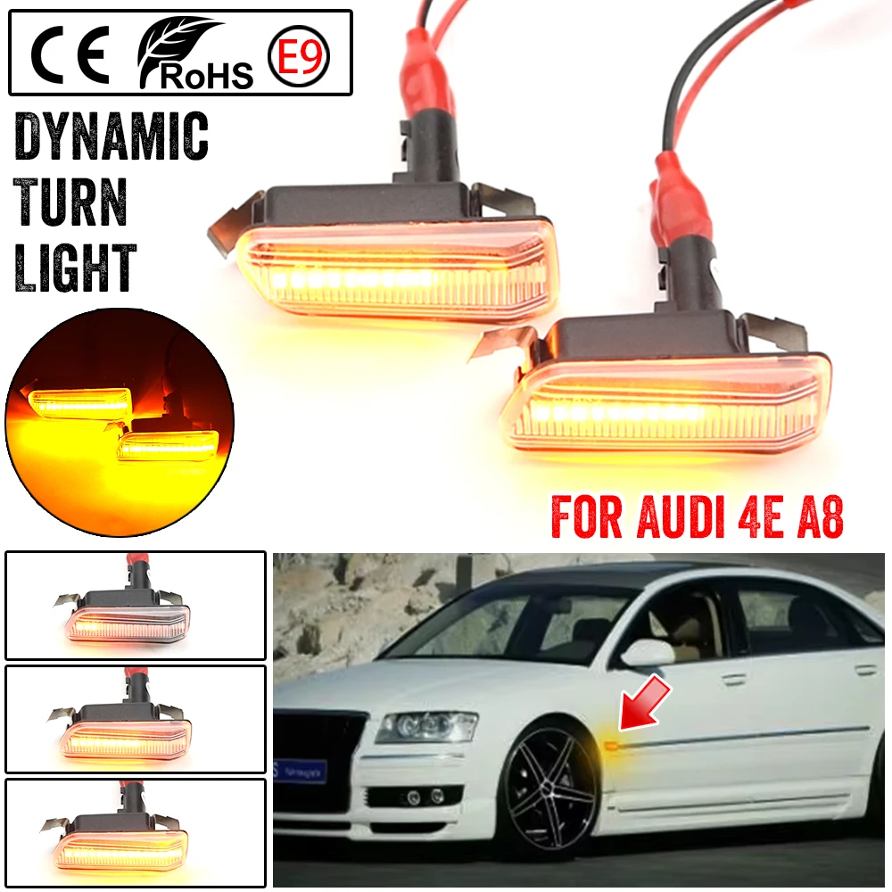 

08.2002-11.2009 For Audi A8 / A8L / S8 mk2 (D3/4E) Quattro LED Side Marker Indicator Car Dynamic Turn Signal Lights