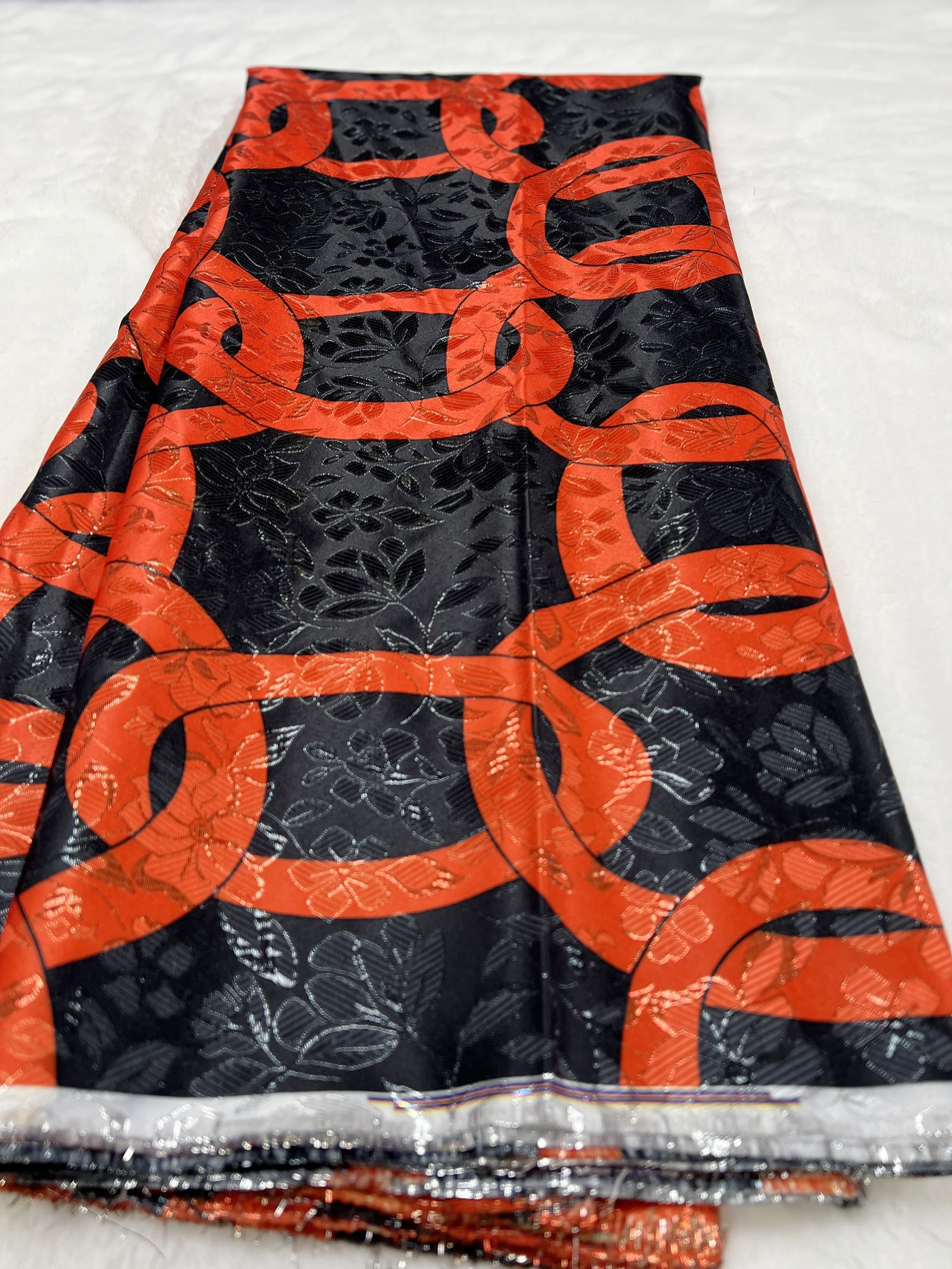 New Arrival High Quality 5 Yards Jacquard Silk Printed Fabric with Gold Line For Party Dress Sewing Materials Jacquard TV1119-2