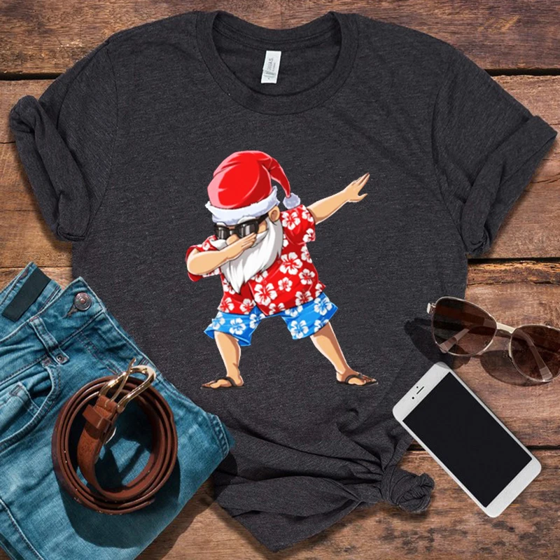 Santa T Shirt Hawaiian Woman Tshirts Claus Christmas Graphic T Shirts Xmas Gift 2021 Women Fashion Clothing Women Sexy Tops XL