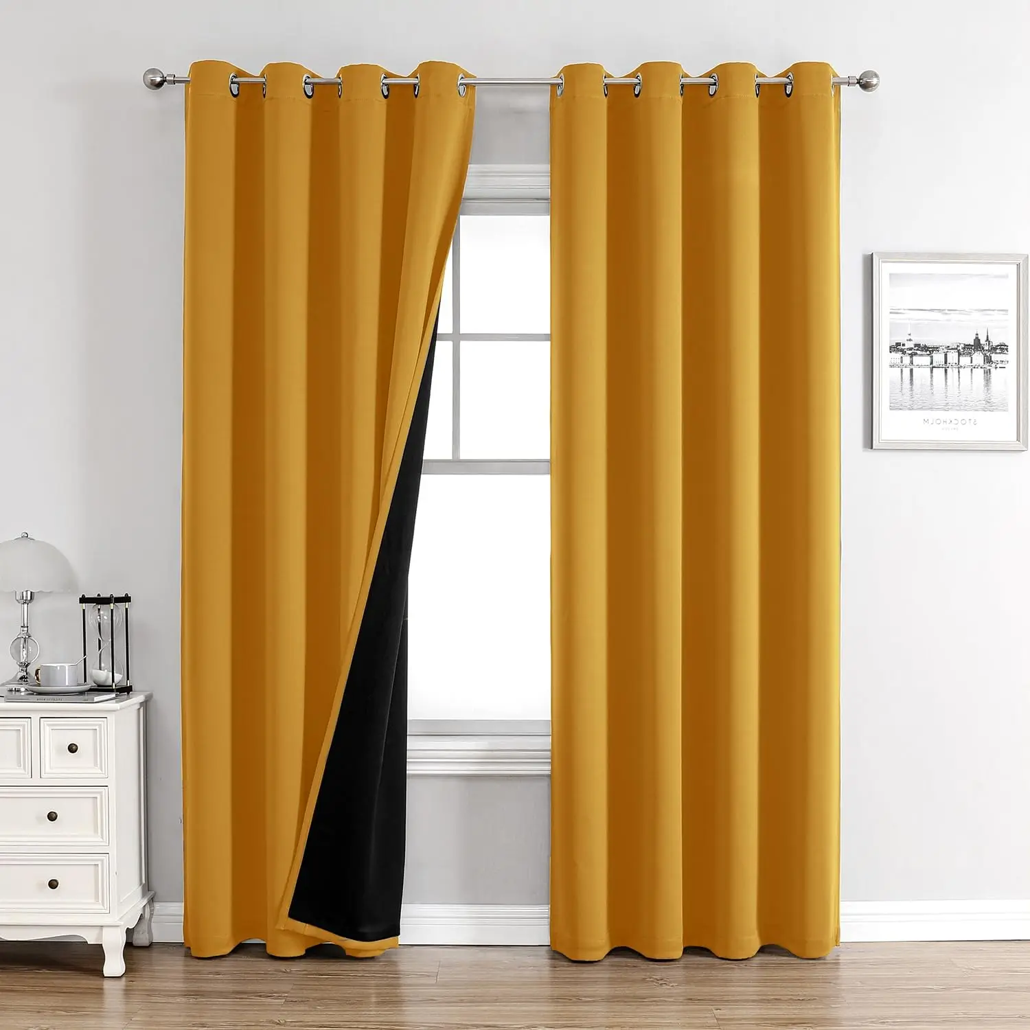 

100% Blackout Curtains for Bedroom with Black Liner, 2 Thick Layers Total Blackout Thermal Insulated Grommet Window Curt