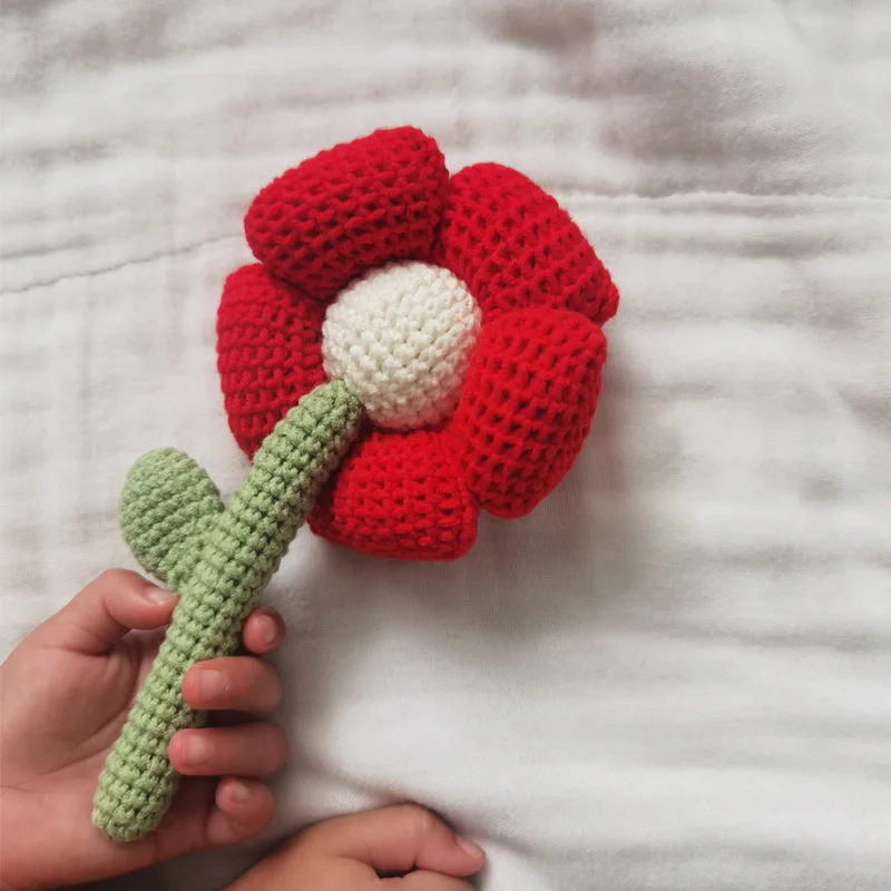 Handmade Crochet Cartoon Animal Flower Baby Rattle Toys Safe Cotton Newborn Handhold Teething Ring Baby Gum Pain Relief Teether