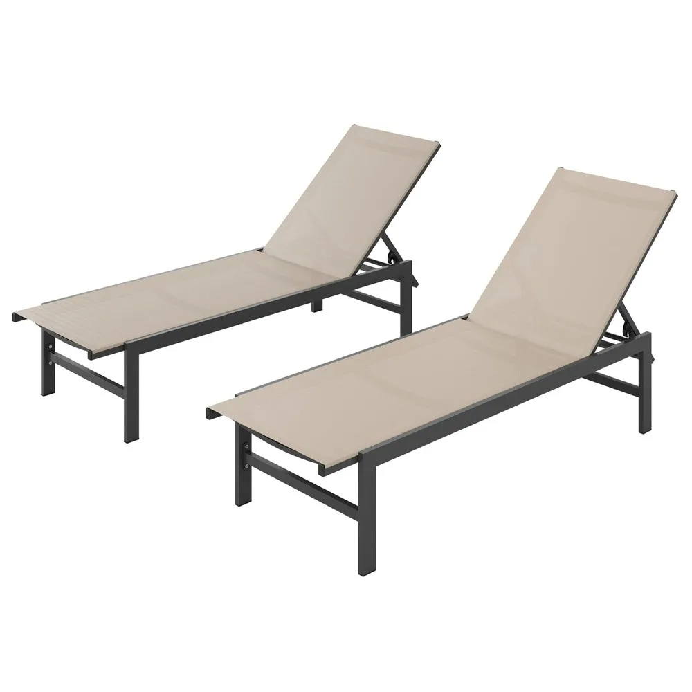 Pool Lounge Chairs Set of 2 Aluminum Lounge Chair Outdoor with 5 Position Recliner Patio Chaise Lounge Outdoor for