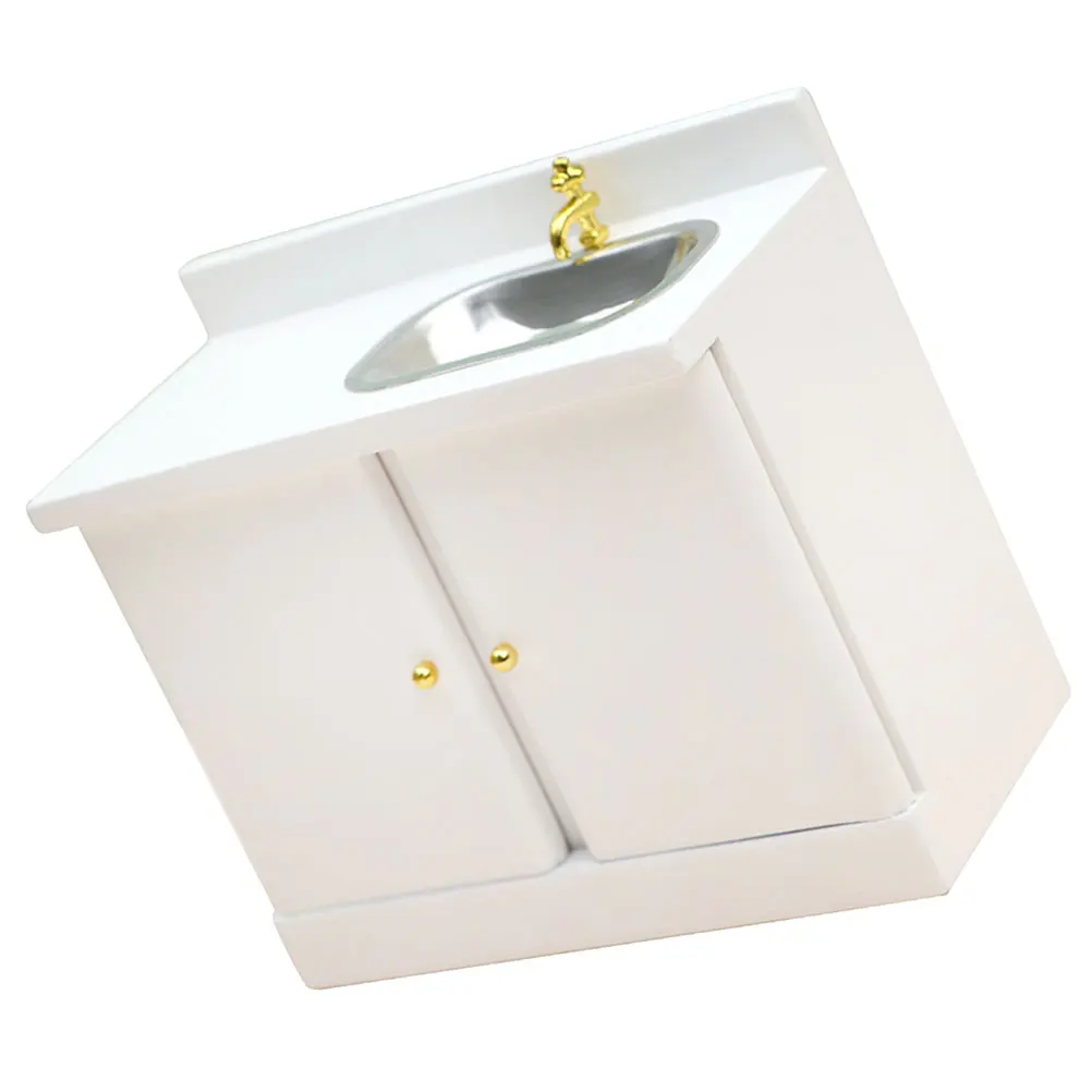 Houten Mini Aanrecht Kast 1:12 Schaal voor Mini Huis Decoratie Desktop Versiering Fotografie Prop Realistisch Ontwerp