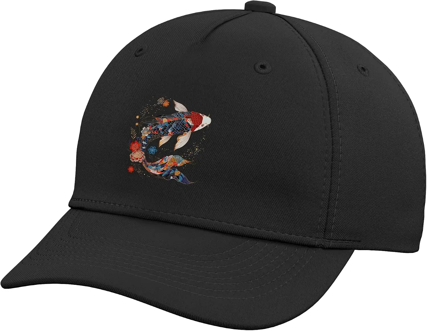 Koi Fish Vintage Flower Pattern Japanese Art Floral Koi Carp Adjustable Baseball Hat Fishing and Camping, Hiking Hat