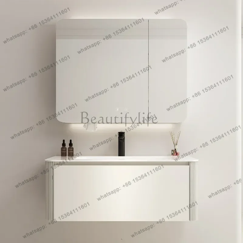 

Oak bathroom cabinet, ceramic basin, creamy style bathroom, hand washing cabinet