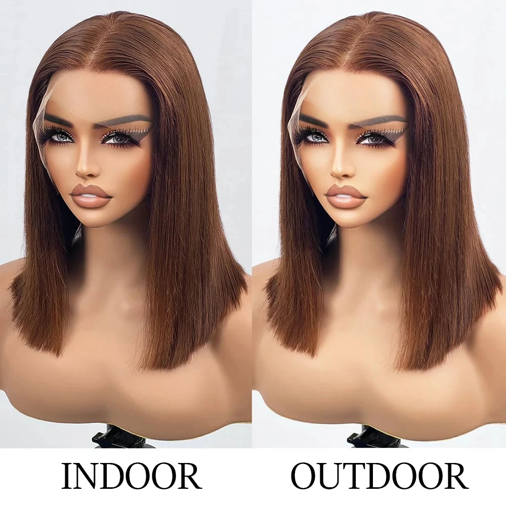 Sophia-Perruque Bob Lace Front Wig Remy naturelle, cheveux lisses, brun chocolat, #4, densité 180%, 13x4