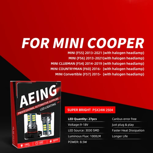 Imagen 2 del producto 2 uds PSX24W luz LED de circulación diurna para coche Blubs DRL sin Error para Mini Cooper F55 F56 Clubman F54 Countryman F60 Convertible F57