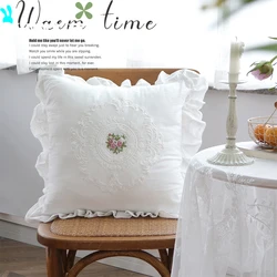 French Lace Cotton White Cushion Cover Warm Soft Plush Vintage Throw Pillows Case 45x45cm