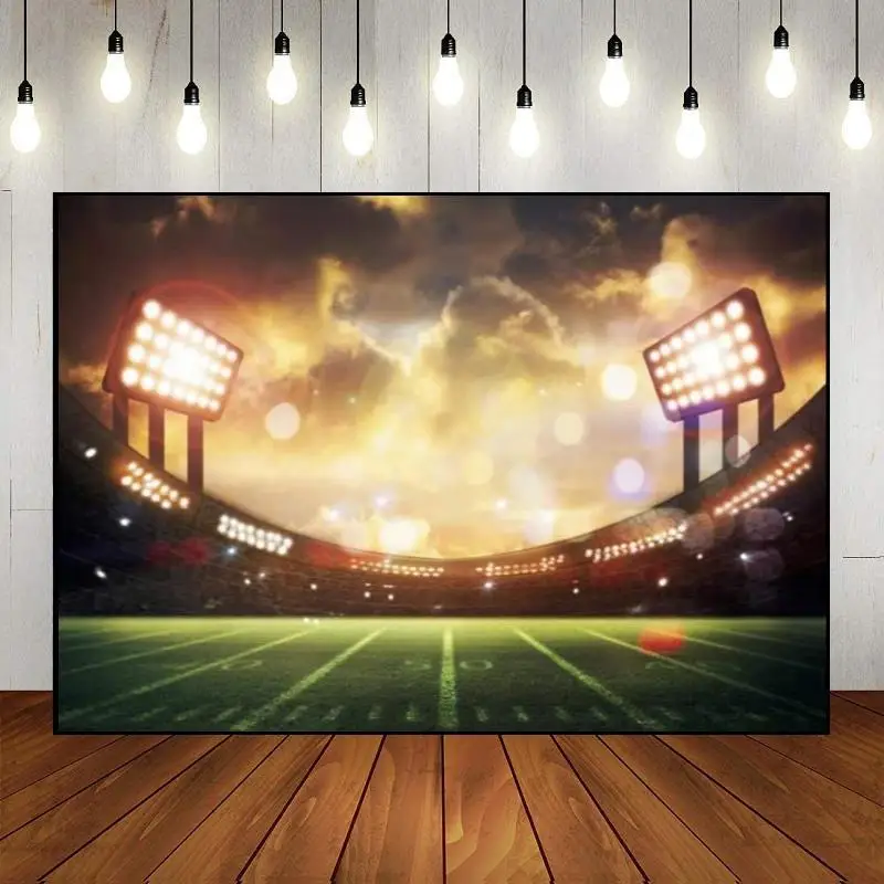 Football Field Newborn Spotlights Customized Happy Birthday Party Photography Backdrop Background Banner Decoration Wall Custom