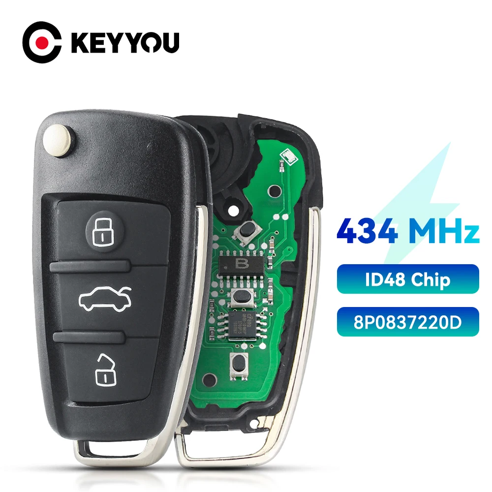 KEYYOU 315/434Mhz 48 Chip Remote Car Key For Audi A3 S3 TT RS3 TTS TTRS 2004-2013 A1 R8 Q3 2009-2014 A4 S4 2006-2010 RS4 05-09 