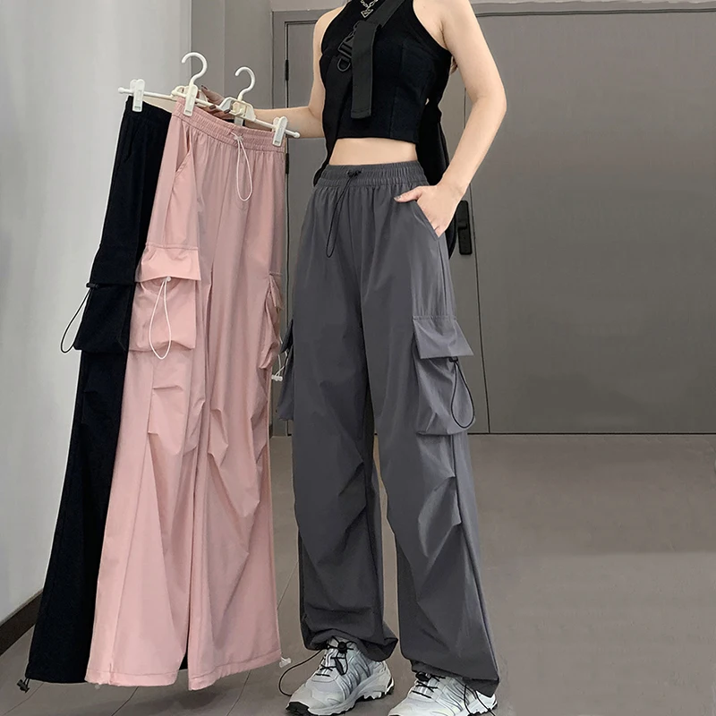 

Рабочие брюки Qui Dry Ice Silk, летние тонкие прохладные спортивные брюки для пешего туризма, повседневные широкие брюки, женская удобная одежда