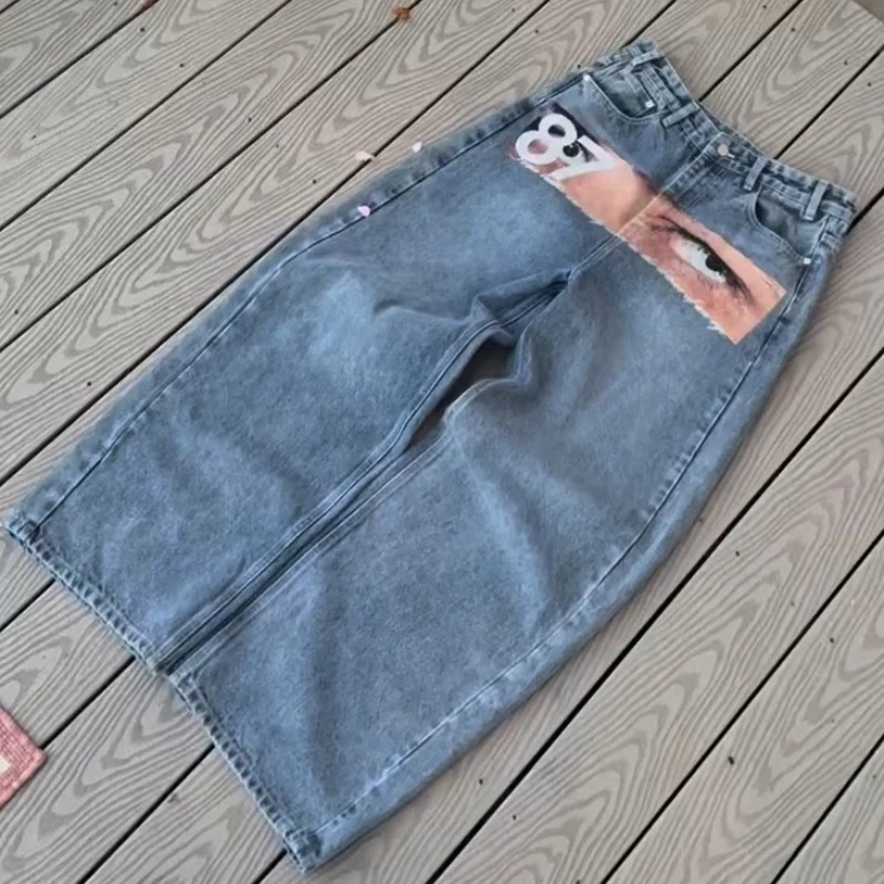 

Джинсы Harajuku в готическом стиле в стиле хип-хоп с буквенным принтом Y2K, американские винтажные мужские и женские модные повседневные широкие джинсы, уличная одежда