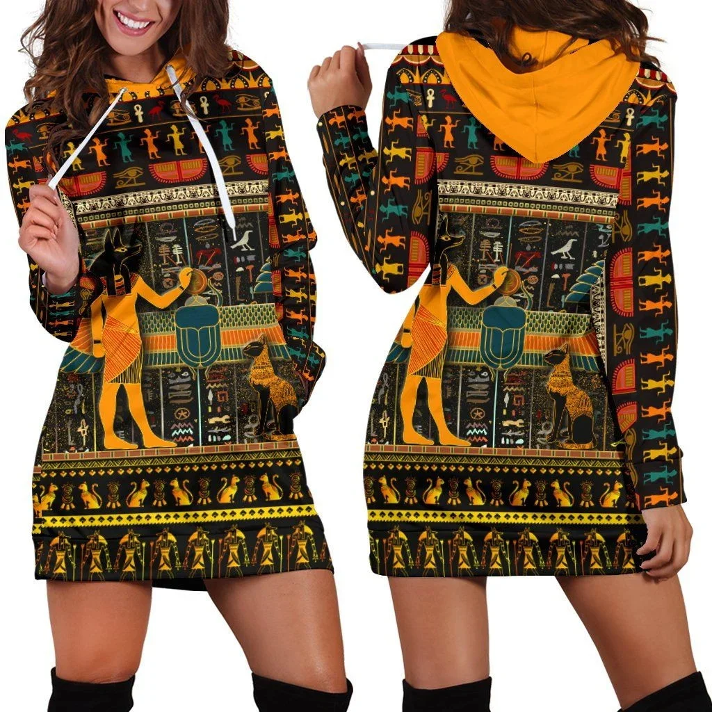 PLstar Cosmos Ancient Egypt Pharaoh 3D All Over Printed Women's Hoodie Dress Autumn Casual female hooded pullover dress LMNQ02