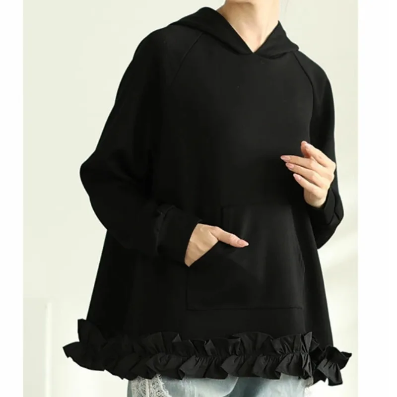 [EWQ] Solid Color O-neck Hooded Top Casual Loose Simple Pullover Sweatshirt All-match For Women 2025 Spring New Tide 16O4023