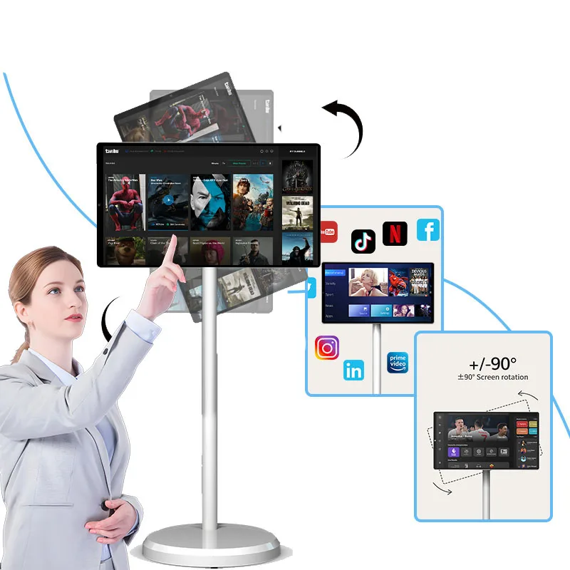 شاشة عرض إعلانات LCD مقاس 21.5 بوصة تعمل بنظام أندرويد 13 كمبيوتر لوحي مع حامل FHD شاشة محمولة تلفزيون متنقل تلفزيون ذكي #1