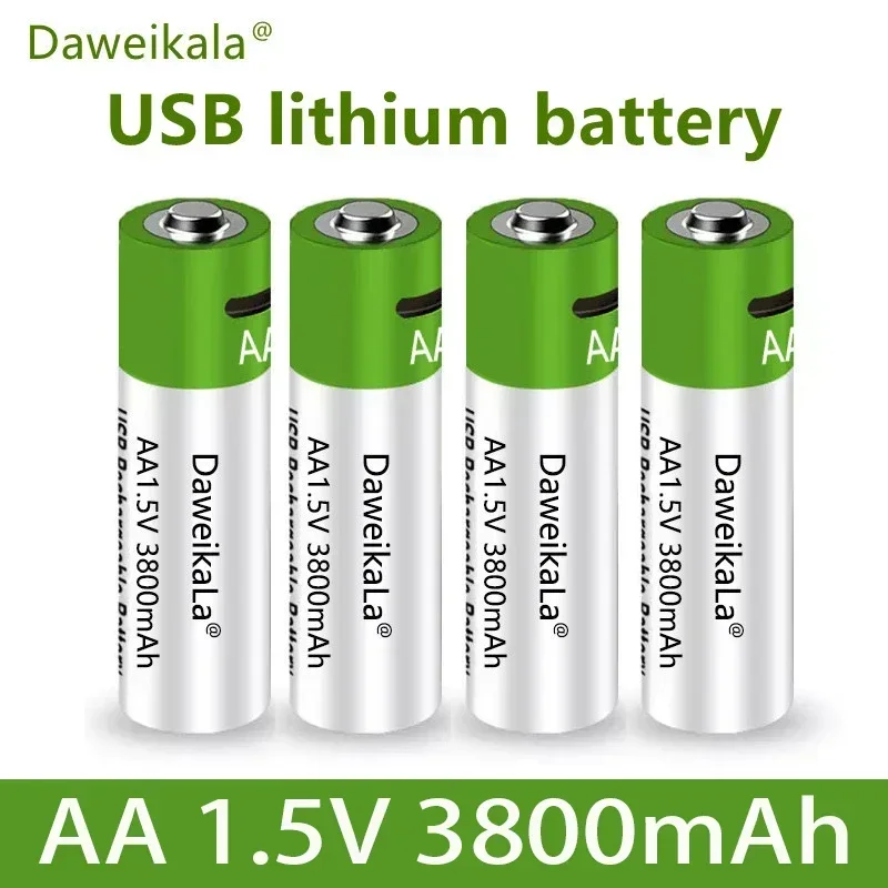 Fast charging 1.5V AA lithium ion battery with 3800mah capacity and USB rechargeable lithium USB battery for toy keyboard