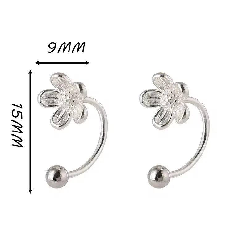 New Silver Color Flower Screw Puncture Stud Earrings For Women Fashion Jewelry Light Luxury Minimalist Accessories Gifts