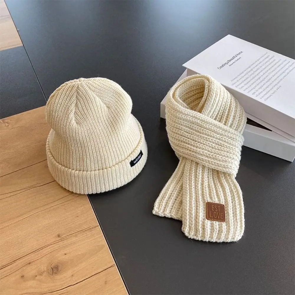 

2Pcs/Set Winter Cute Hats Scarfs Set Windproof Warm Children Knitted Hat Soft Ear Protection Winter Warm Scarf Toddler