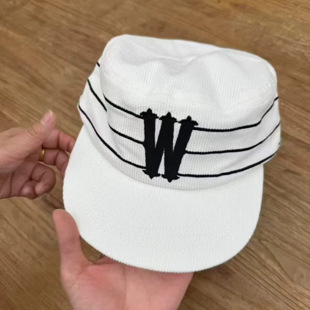 

New Autumn corduroy white Letter W-lanterned baseball cap women Korea version trendy flat brim caps female