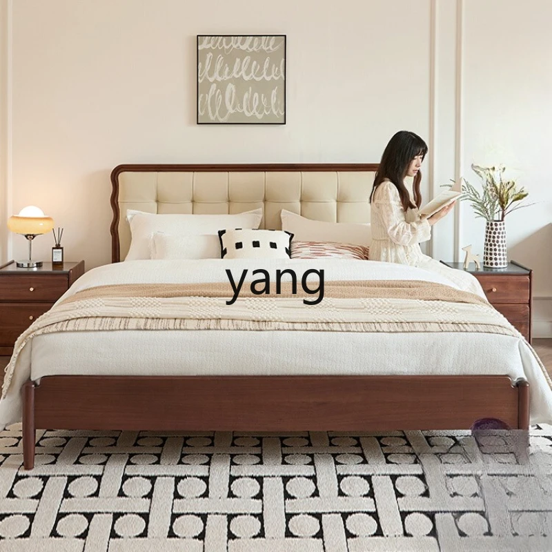 

TGF medieval black walnut bed full solid wood retro bedroom double master bedroom big bed