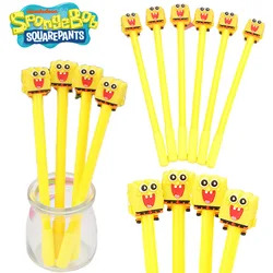 10Pcs/Set SpongeBob Cute Gel Pen Creative Kawaii Quick Drying Cap Neutral Pen Journal Supply Stationery 0.5mm Black Gel Ink Pen