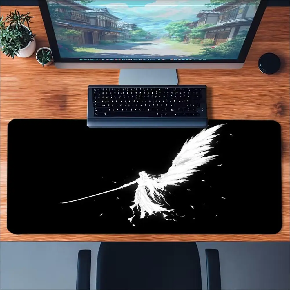 Vintage White Wing Sword Art Large Gaming Mouse Pad Non Slip Rubber Desk Mat For Laptop Keyboard And Home Office Desktop Decor