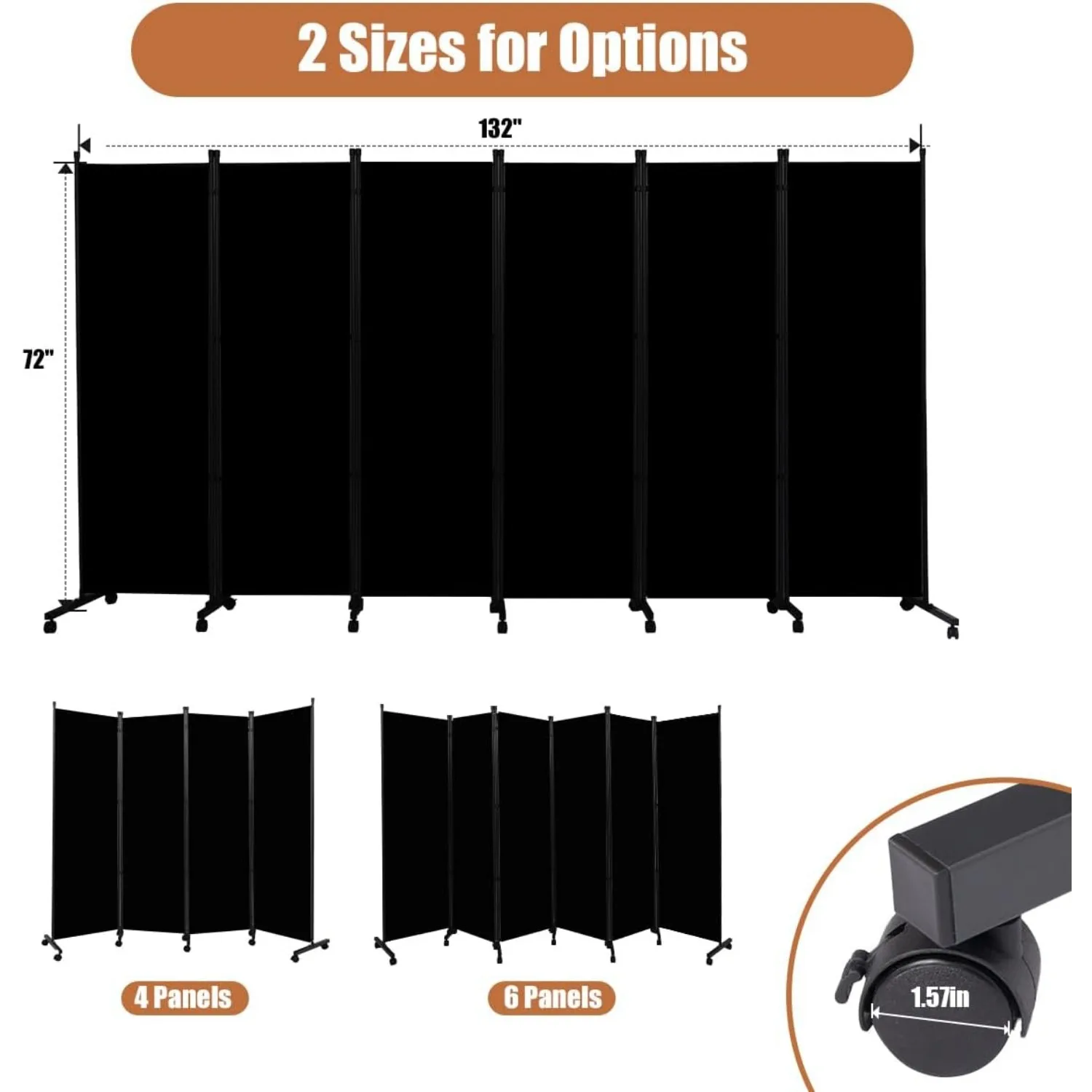 Room Divider Portable 132'' Partition Room Dividers and Folding Privacy Screens 6 Panel Wall Divider for Room Separation