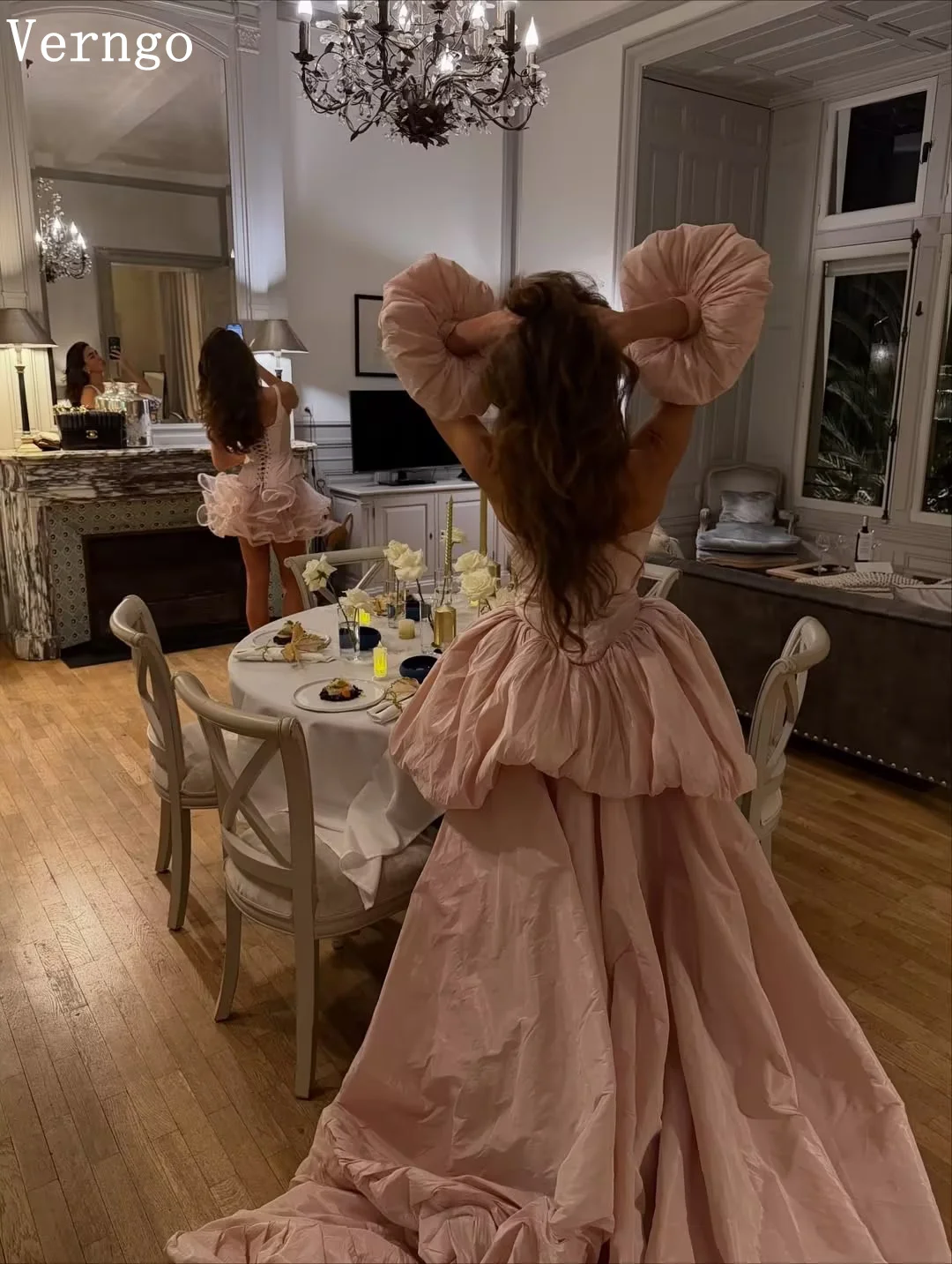 فستان سهرة من الكريب الوردي من Verngo على شكل قلب على شكل حرف A فساتين حفلات مطوي سويب تراين لحفلات أعياد الميلاد والمشاهير حسب الطلب #4