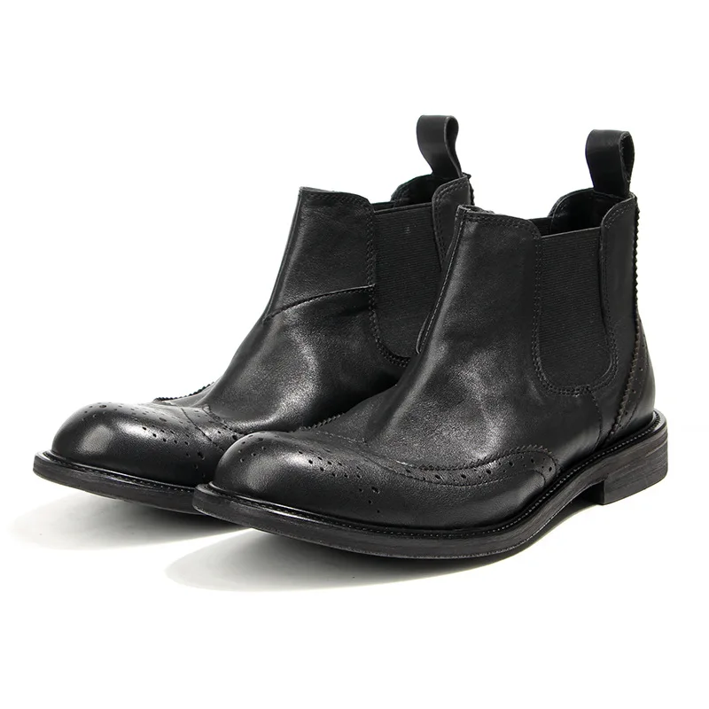 

Men's Chelsea Boots High Top Formal Genuine Leather Dress Shoes Luxury Retro Handmade Black Wedding Vintage Designer Sneakers