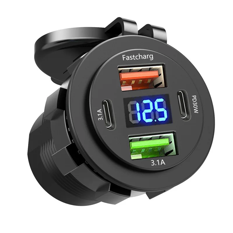 48W Four-Port Dual Pd+ Dual Qc3.0 Digital Display Fast Charging Vehicle Usb Charger Is Suitable for Car Rv Suv Boats and Yachts