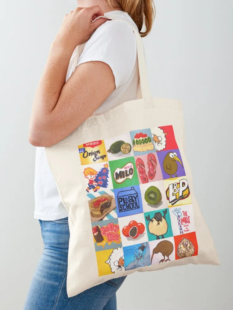 Kiwiana food and drink icons collage Tote Bag tote bag men's shopper bag women canvas Customizable tote Handbags women