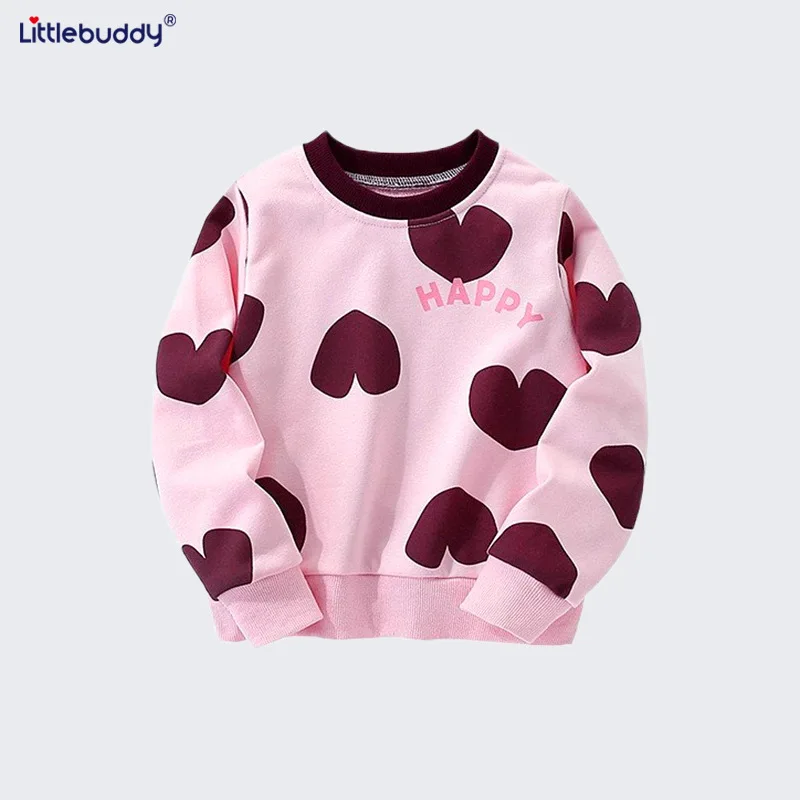 

2025Autumn and Winter New Children's Sweatshirt Pink Heart Round Neck Children Hoodie Cotton Wholesale