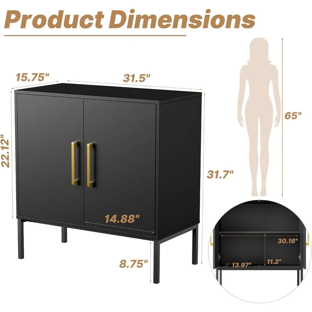 Accent Storage Cabinet with Doors and Adjustable Shelf, Freestanding Modern Sideboard Buffet Cabinet for Office, Dining Room