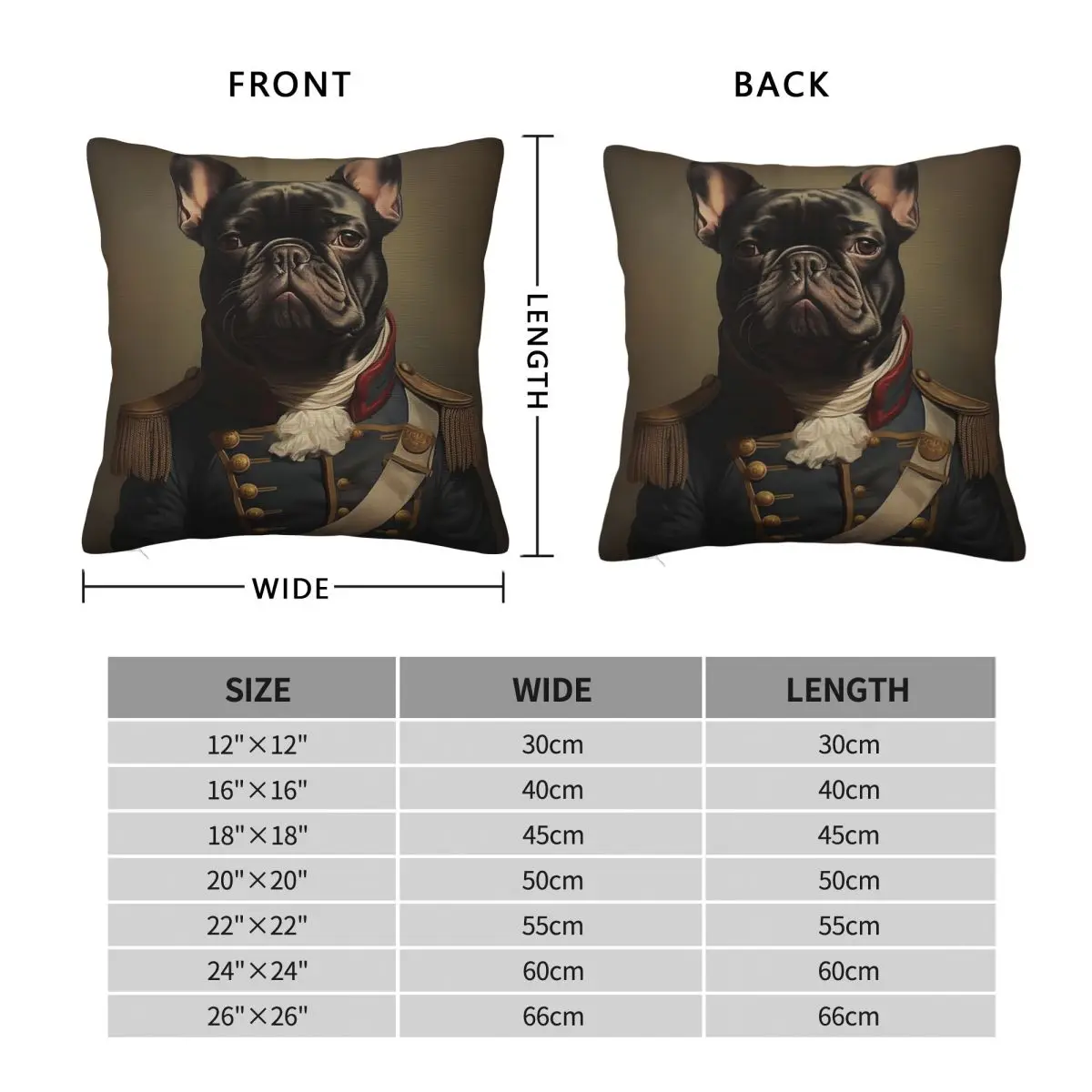 General French Bulldog Square Pillowcase Polyester Linen Velvet Creative Zip Decorative Pillow Case Home Cushion Case