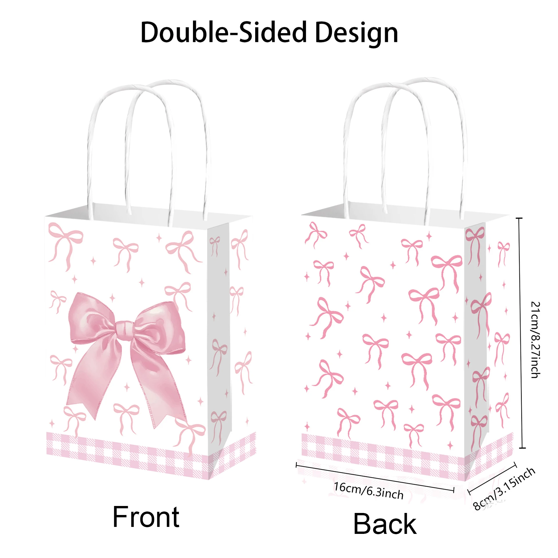 10/50 Stück rosa Schleife Mottoparty Papier Geschenktüte Süßigkeiten Geschenktüte Braut Verlobung Hochzeit Kinder Geburtstag Babyparty Partyzubehör – Detail 2