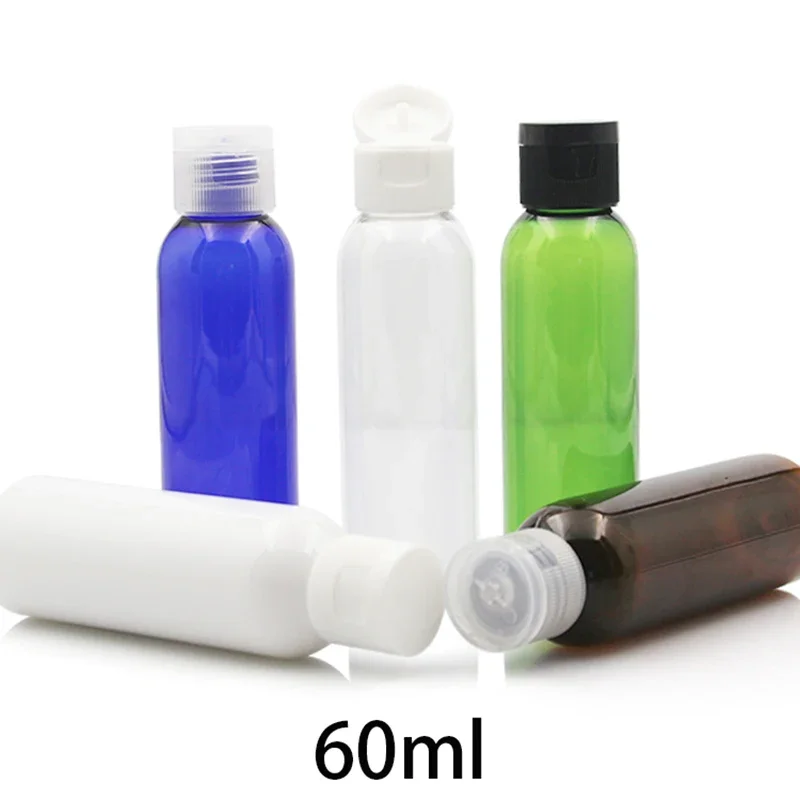 

60ml Empty Plastic Water Bottle Makeup Lotion Cosmetic Toner Travel Packaging Container Clear Blue Brown Flip Cap Container