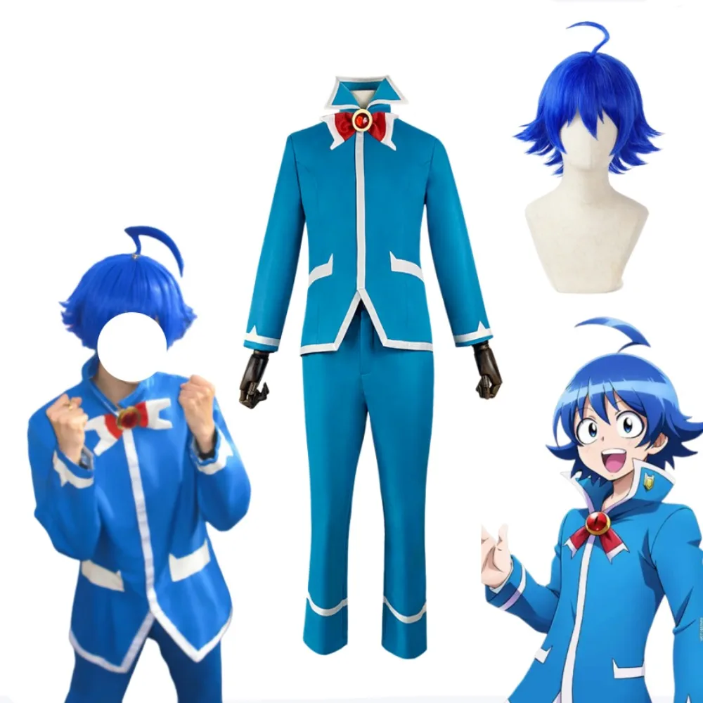 

Welcome To Demon School Iruma-kun Suzuki Iruma Cosplay Blue Suit with Wig Unisex Halloween Comic Con Anime Role Play Outfit