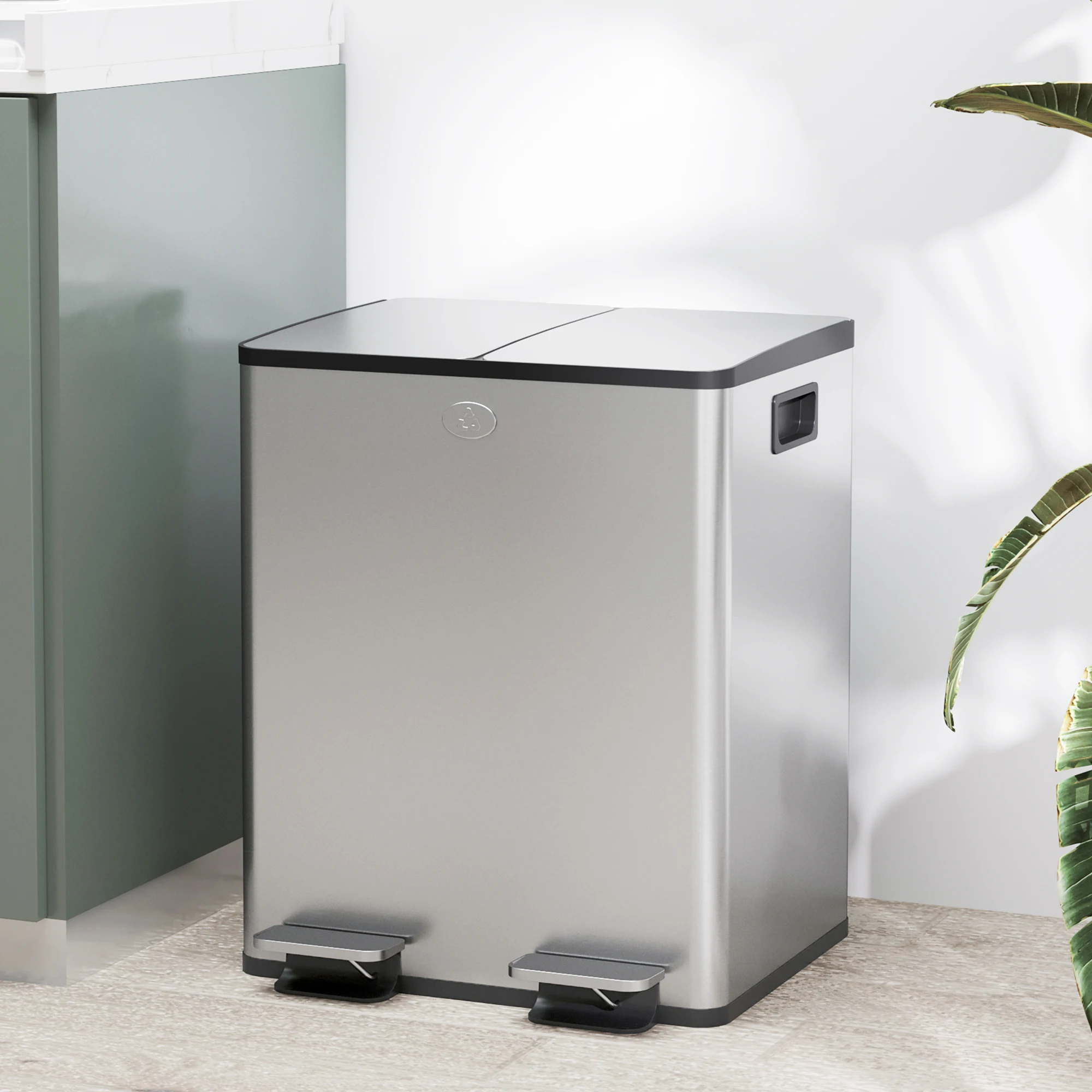 HOMCOM Cubo de Basura de Cocina con 2 Compartimentos 2x20L Plata
