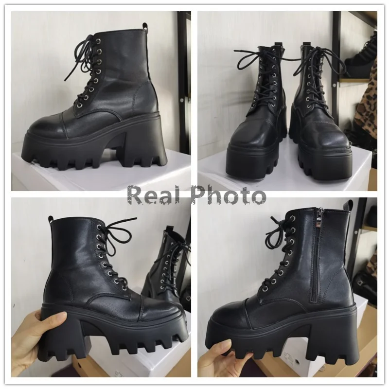 2022 new Big Size 43 Platform Chunky Heel Zipper Goth Motorcycle Boots Women Black Fashion Punk Cool Combat Ladies Shoes