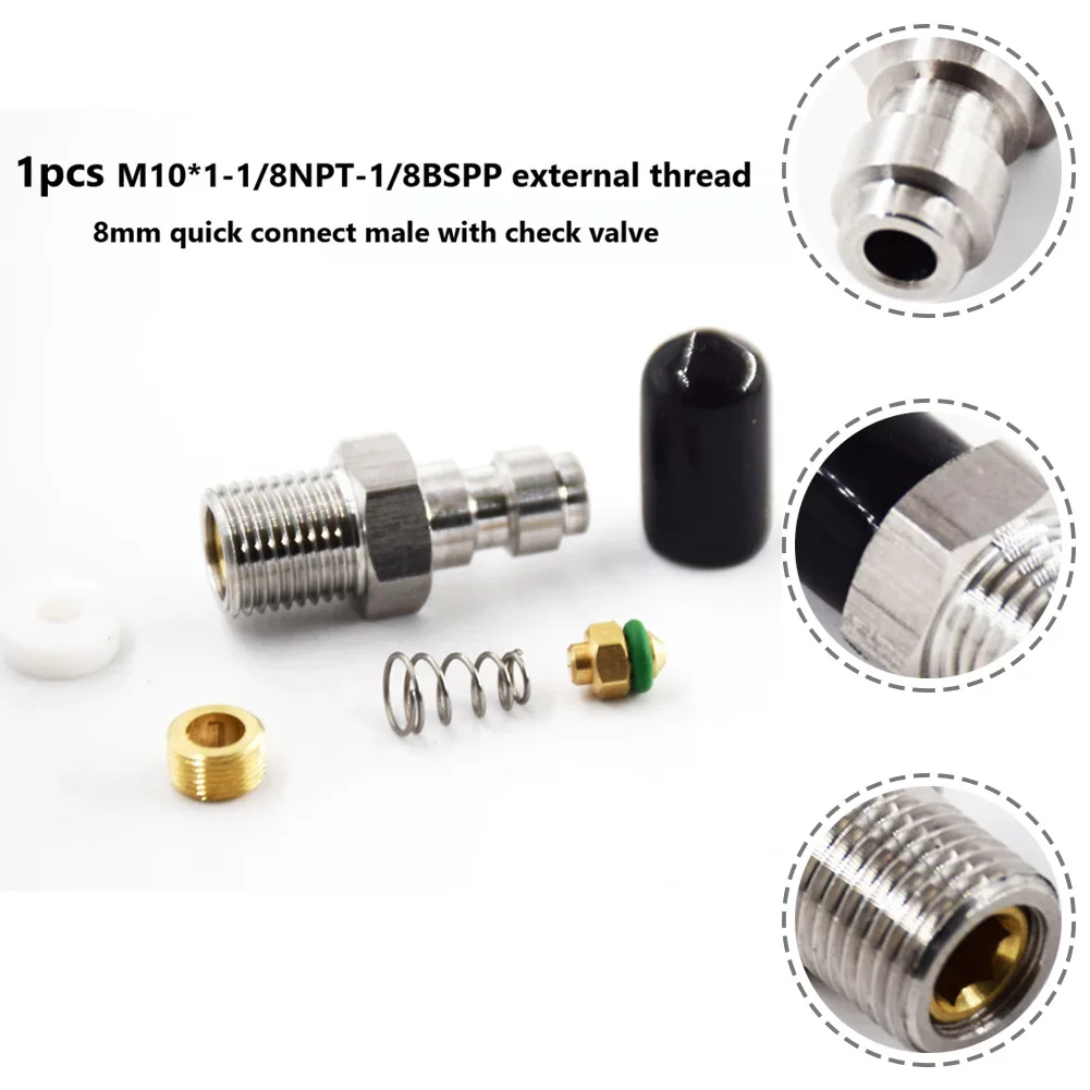 8mm Male Thread Quick Connect Valve PCP Filling With Valve M10*1 1/8NPT 1/8BSPP High-pressure Pumps Replaceable Accessories Part