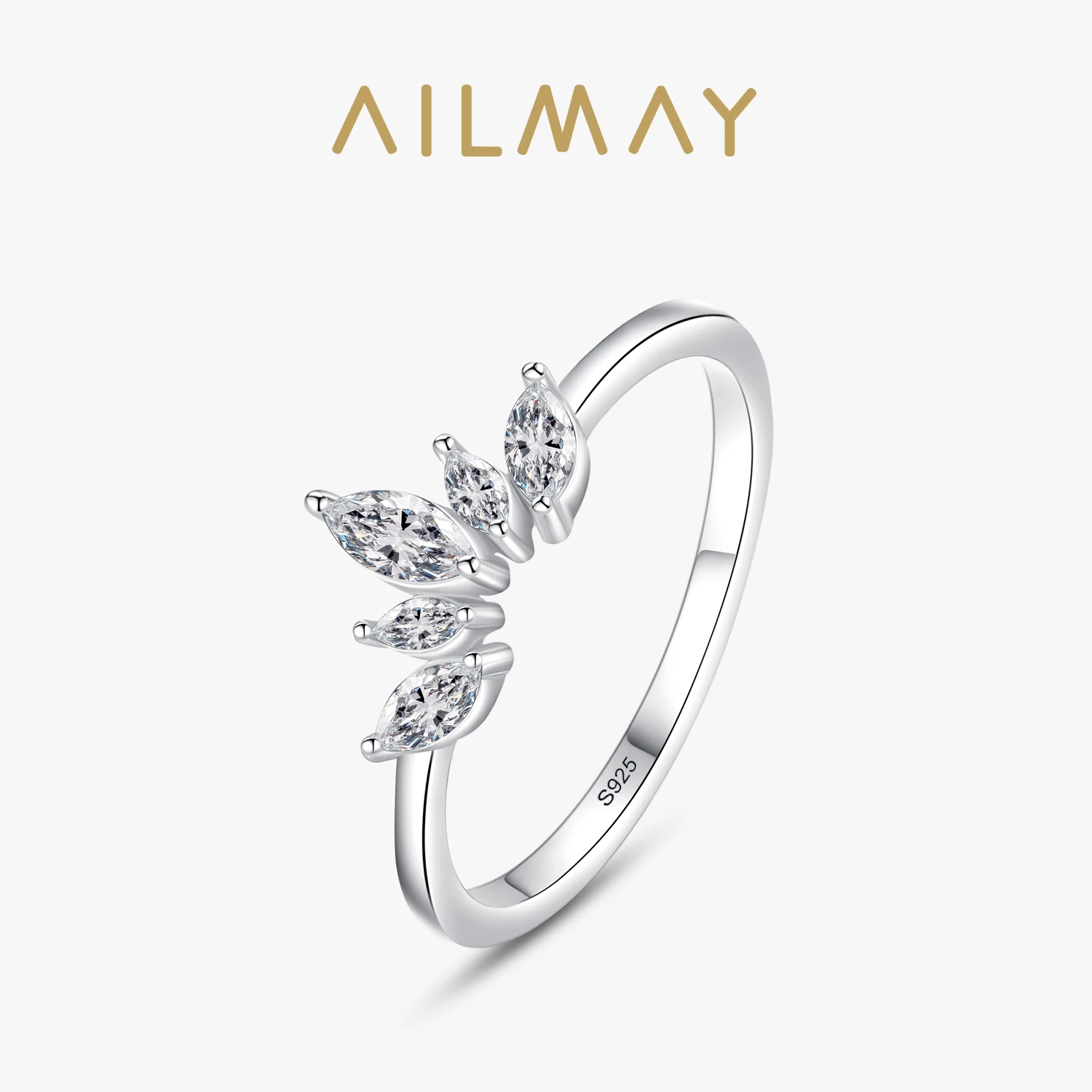 Ailmay Fashion 925 Sterling Silver prosty pierścionek z koroną eleganckie przezroczyste pierścionki z cyrkonią dla kobiet dziewczynki akcesoria imprezowe biżuteria
