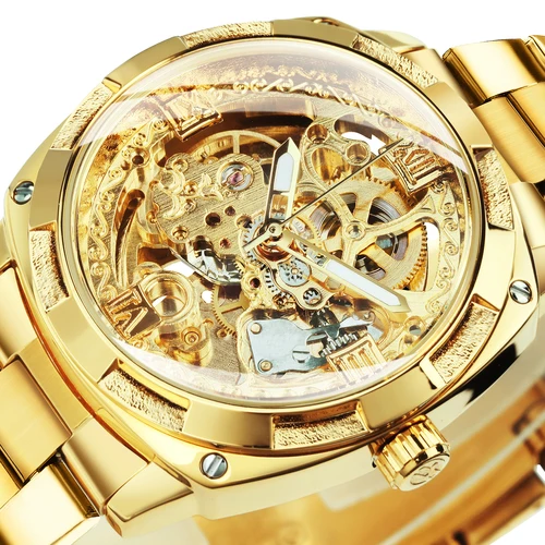 Imagen 1 del producto Reloj Forsining para Hombre, Cuadrado, Dorado, Esqueleto, Automático, Movimiento Grabado, Manecillas Luminosas, Relojes Mecánicos de Lujo, Acero Inoxidable
