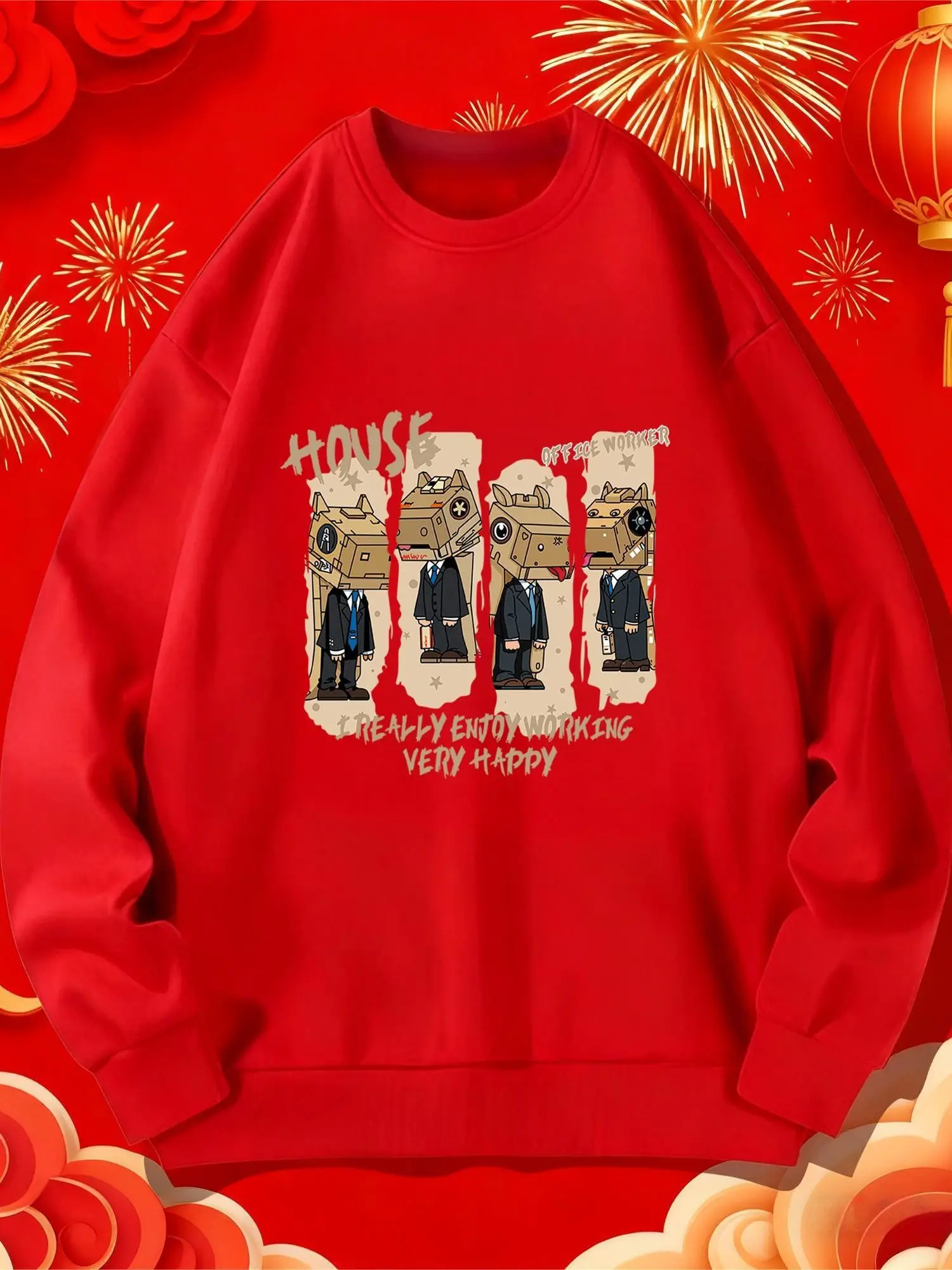 Rotes Thiened Fce Hoodie Sweatshirt Übergroß Herbst Winter Trendige Version ex Chinesisches Sternzeichen Jahr Pullover Sweat...