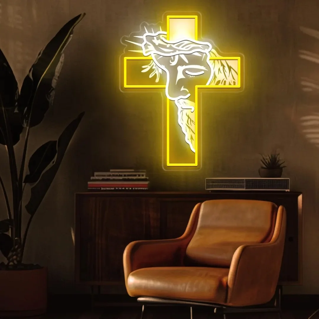 Jesus Cross Neon Sign LED Light Crucifix Christian Gift Home Decor Baptism Favors Christmas Decoration Accessory Neon Sign