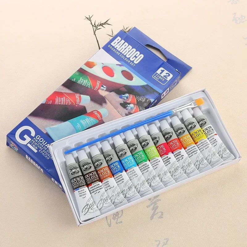 Acrylic Paints Set 12 Colors Professional Brush Set for Artists Beginner Drawing Painting Pigment Hand Painted Wall Paint DIY