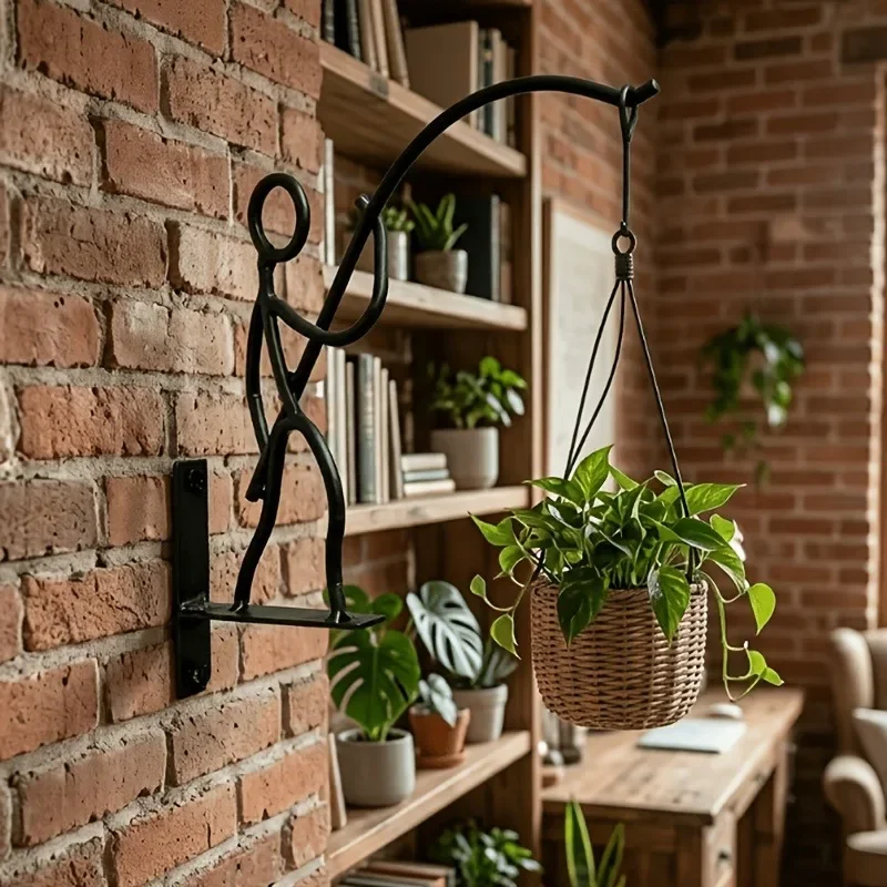 3pcs Lockable Iron Fishing Man Wall Hook Outdoor Use Heavy-Duty Metal Fishing-Themed Hanging Decor with Painted Lockable Holder