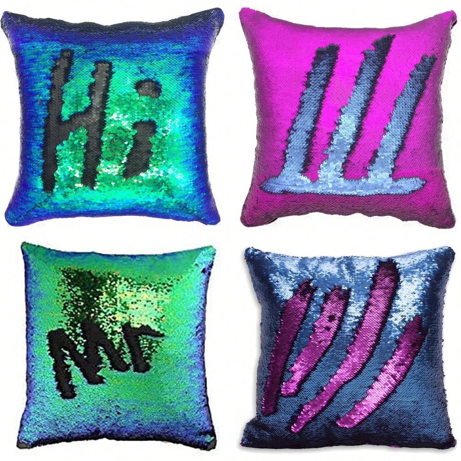 1 Reversible Pillow Cover Double Sided 2D Print Shiny Mermaid Sequin Throw Pillow Cover Living Room Bedroom Sofa Decor Fun Gift