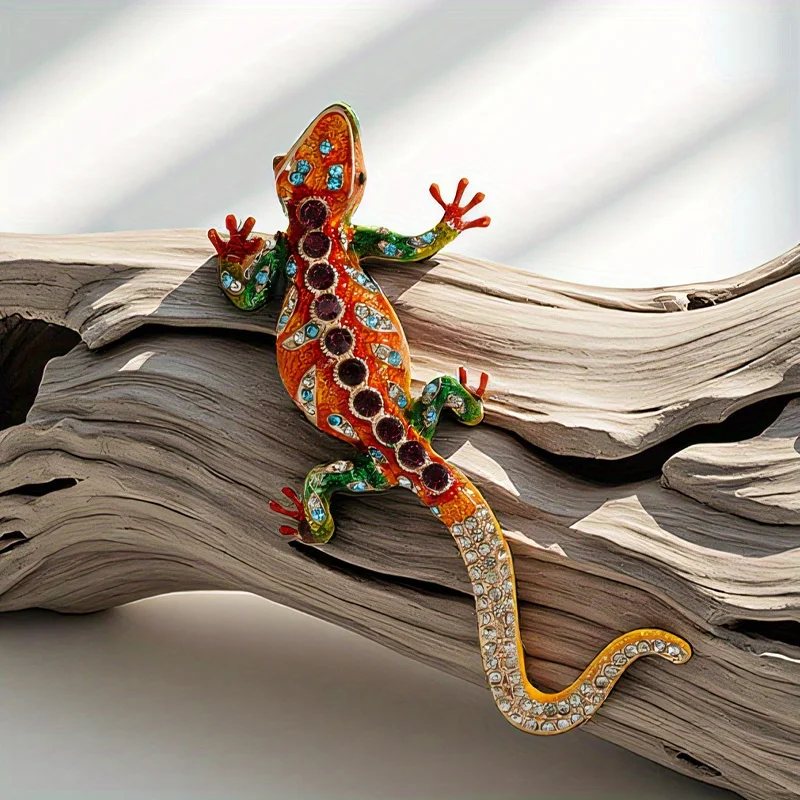 خمر الحد الأدنى بالتنقيط الملونة حجر الراين شخصية السحلية بروش #1