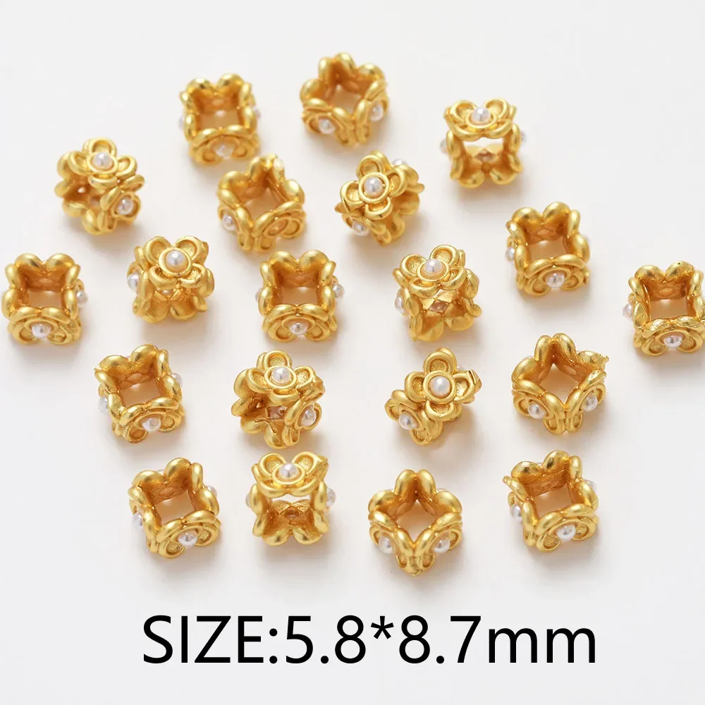 4PCS Dainty Flower Spacer Bead  for Jewelry Making Bracelet Necklace Bead Supplies Findings DIY Brass 14k Gold Plated